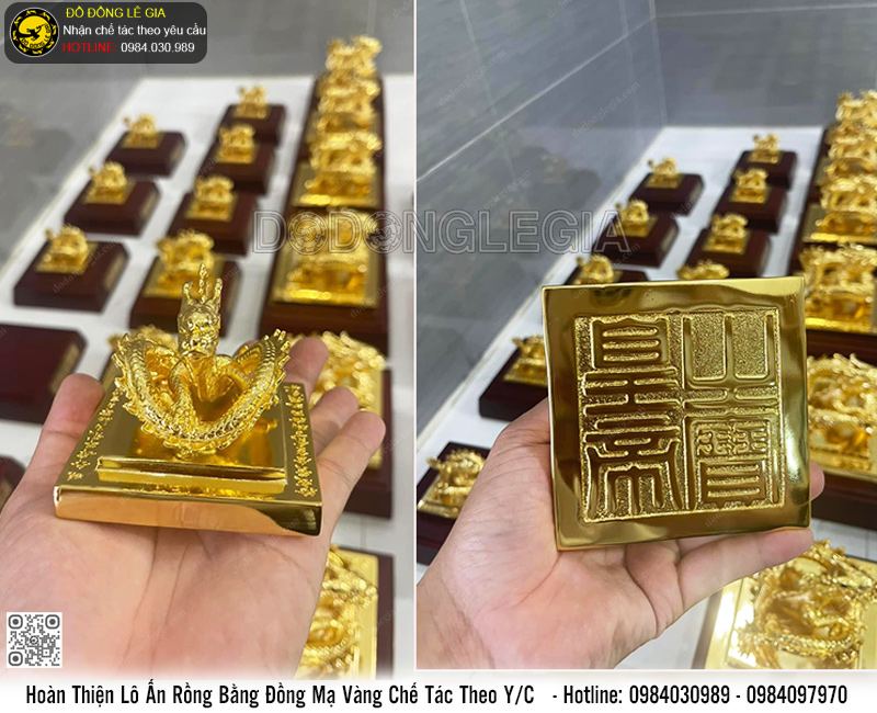 Ảnh Hoàn Thiện Lô Ấn Rồng Mạ Vàng 24k Chế Tác Theo Yêu Cầu