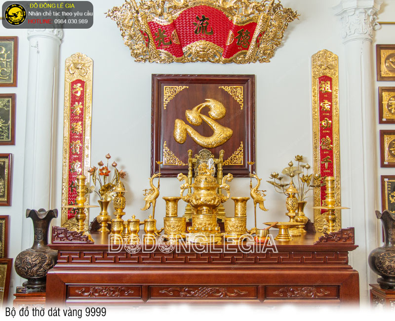Bộ đồ thờ đầy đủ dát vàng 9999