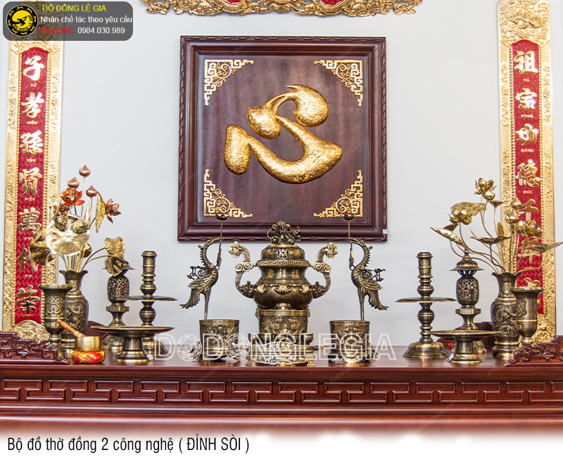 Bộ đồ thờ đồng hai công nghệ Đỉnh Sòi