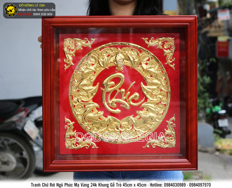 Tranh đồng chữ Phúc Dơi mạ vàng