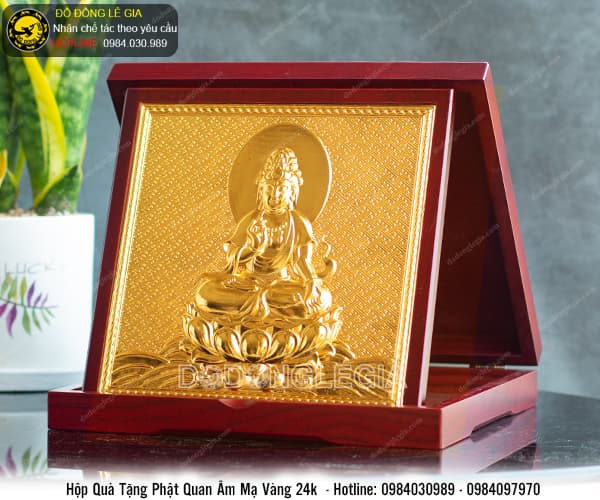 Hộp Quà Tặng Phật Quan Âm mạ vàng 24k 23x23cm