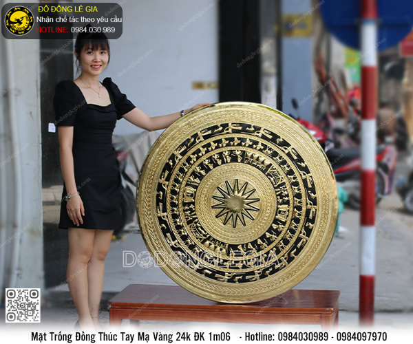 Mặt Trống Đồng thúc tay mạ vàng 24k đk 1m06