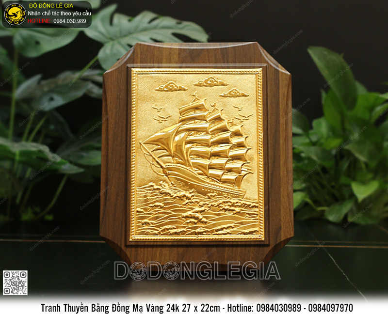 Tranh Thuận Buồm Xuôi Gió Để Bàn Mạ Vàng 24k 22 x 27cm