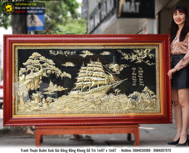Tranh đồng thuận buồm xuôi gió khung gỗ 197x107cm
