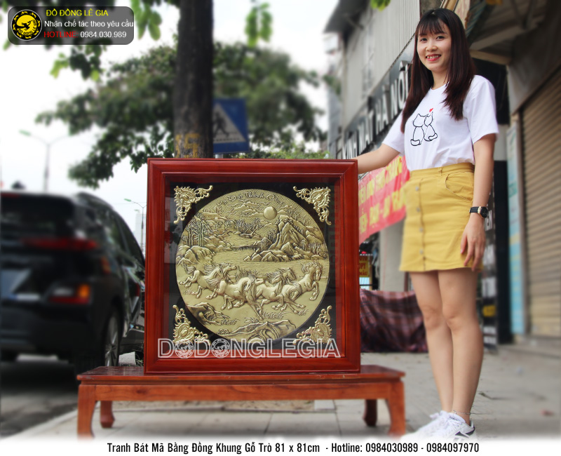 Tranh đồng bát mã khổ vuông 81cm