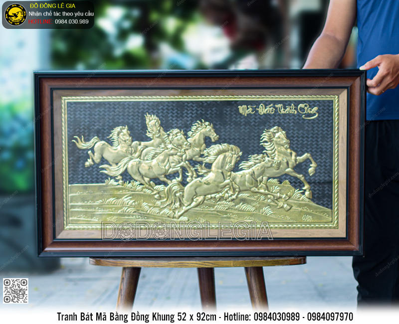 Tranh Bát Mã Bằng Đồng Khung 52 x 92cm