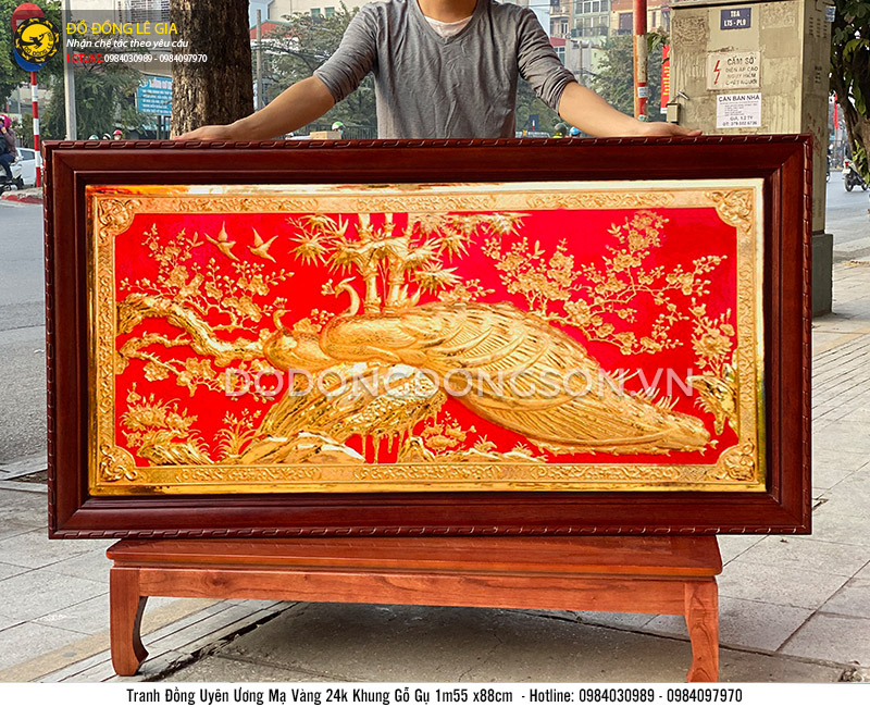 Tranh Uyên Ương mạ vàng 24k