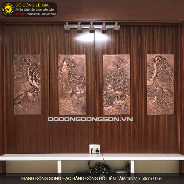 Bộ tranh Song hạc bằng đồng đỏ