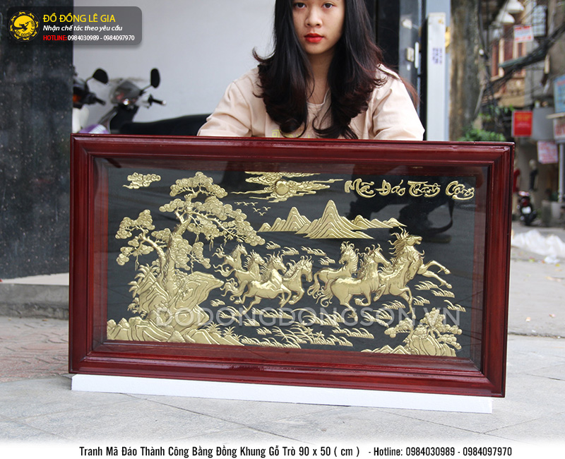 Tranh bát mã bằng đồng 90x50 cm
