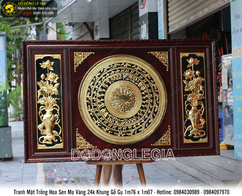 Khung tranh mặt trống đồng mạ vàng 176x107cm