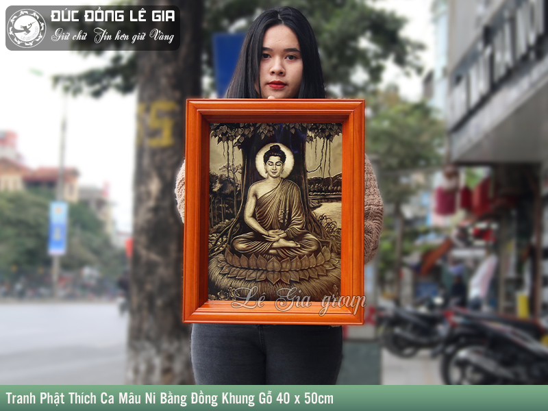 Tranh Phật Thích Ca Mâu Ni Bằng Đồng Khung Gỗ 40 x 50cm
