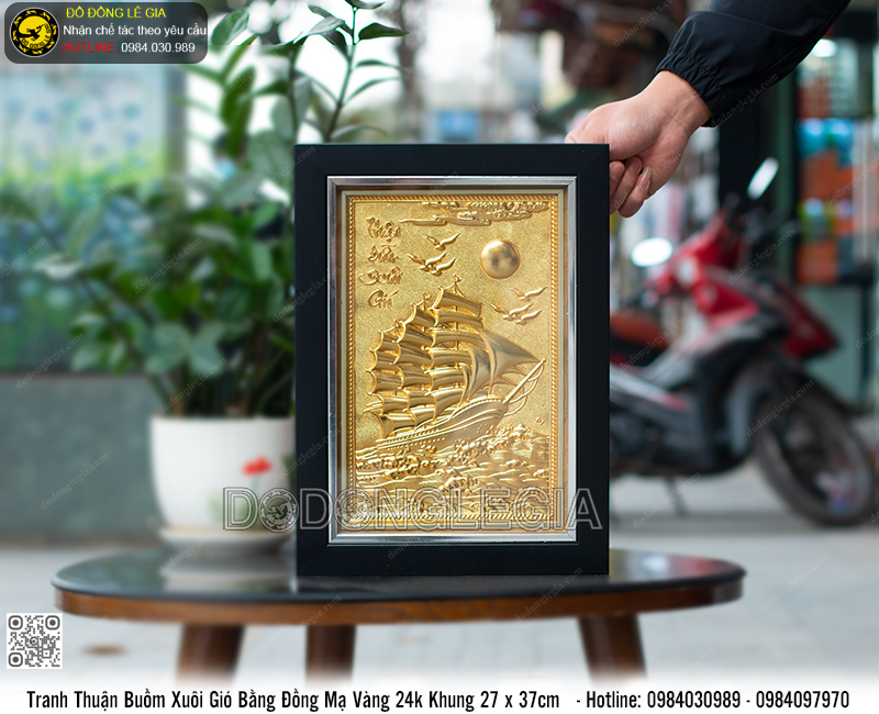 Tranh Thuận Buồm Xuôi Gió Mạ Vàng 24k Khung Giả Gỗ 27 x 37cm