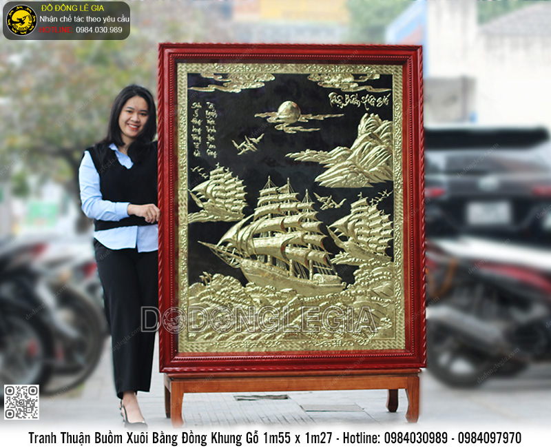 Tranh Thuận Buồm Xuôi Gió Bằng Đồng Khung Gỗ 1m55 x 1m27