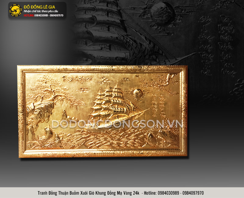 Tranh thuận buồm xuôi gió mạ vàng 24k khung đồng