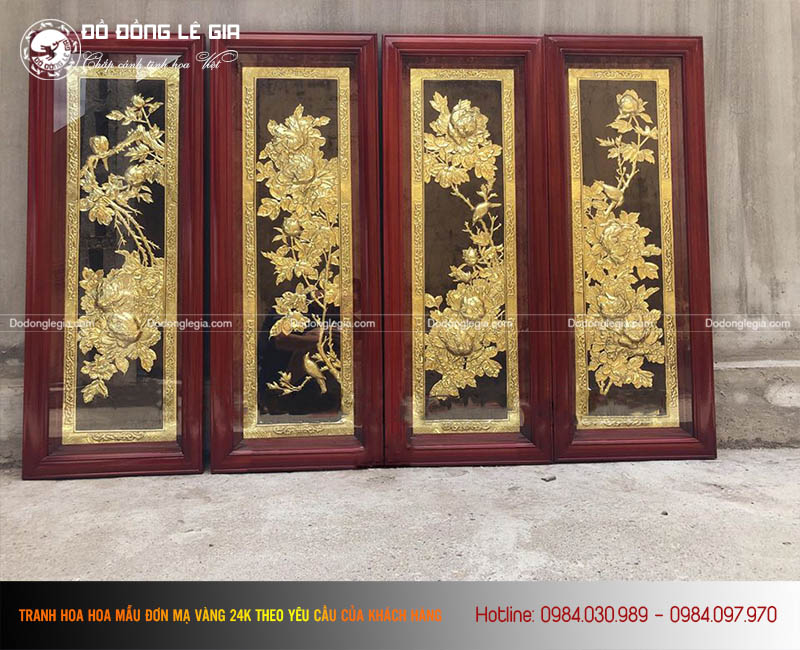 Tranh hoa mẫu đơn mạ vàng 24k