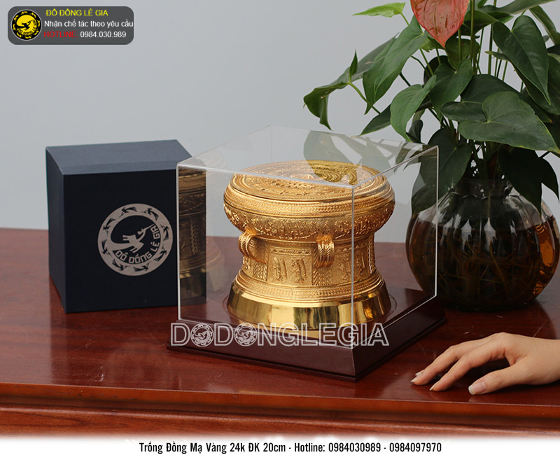 Quả trống đồng đường kính 20cm mạ vàng 24k