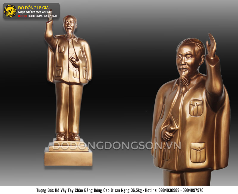 Tượng Bác Hồ vẫy tay chào bằng đồng đỏ cao 81cm