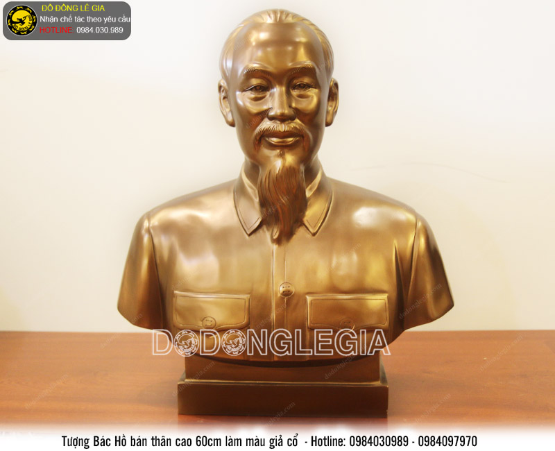 Tượng Bác Hồ bán thân cao 60cm làm màu giả cổ