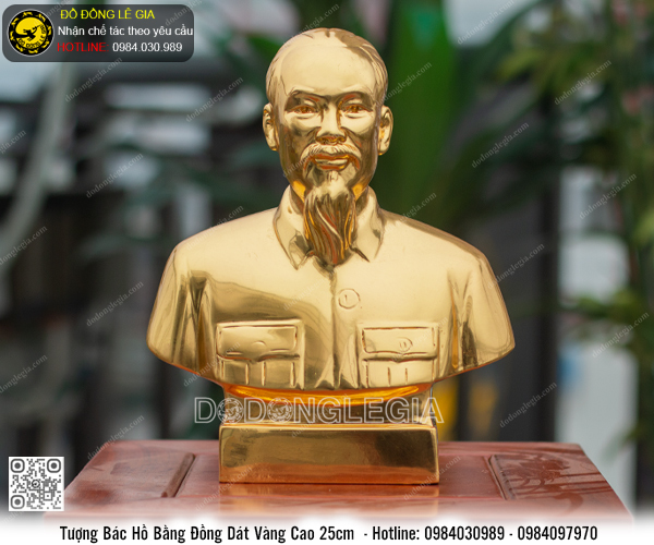Tượng Bác Hồ Bằng Đồng Dát Vàng 9999 Cao 25cm