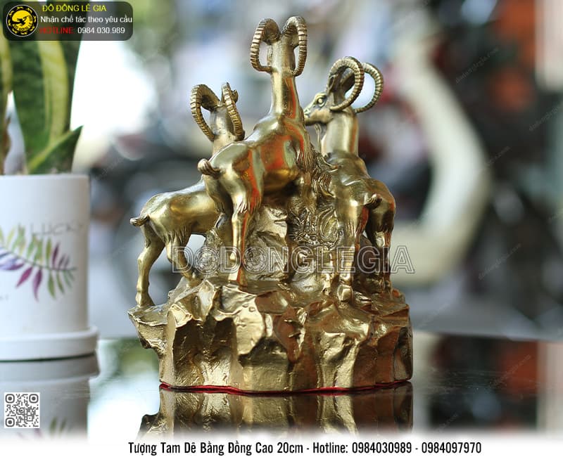 Tượng Tam Dê bằng đồng cao 20cm