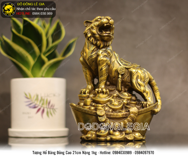 Tượng hổ tài lộc bằng đồng cao 21cm
