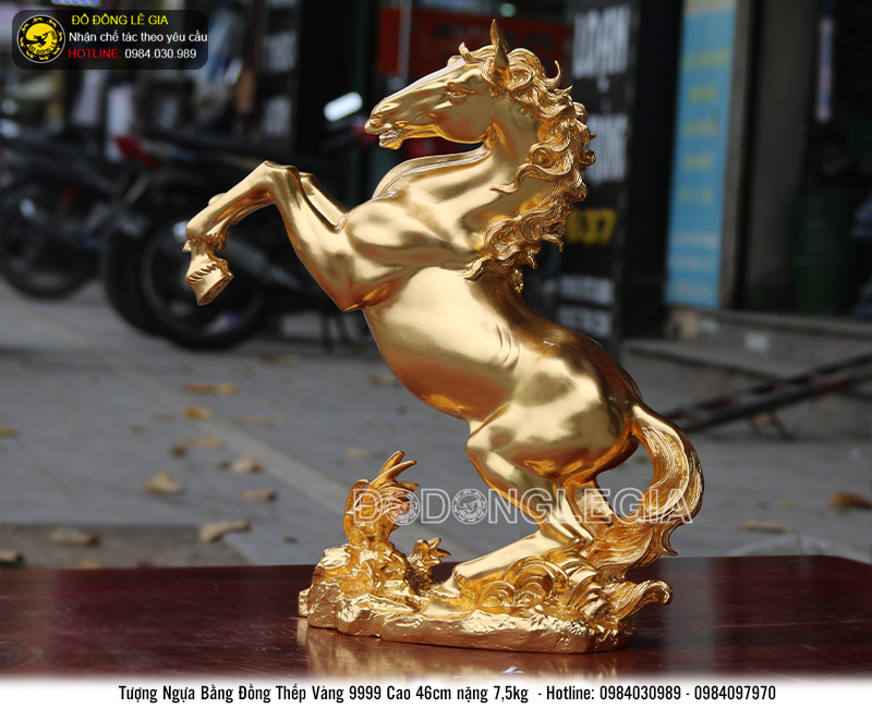Tượng Ngựa bằng đồng thếp vàng 9999