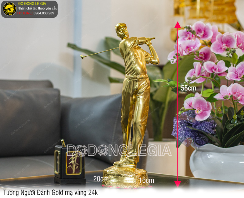 Tượng Người Đánh Golf dát vàng 9999 cao 50cm