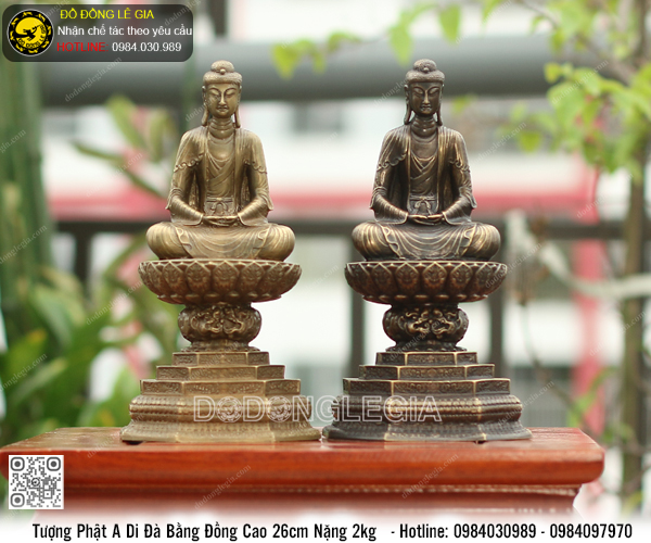 Tượng Phật A Di Đà Bằng Đồng Theo Mẫu Chùa Bút Tháp Cao 26cm