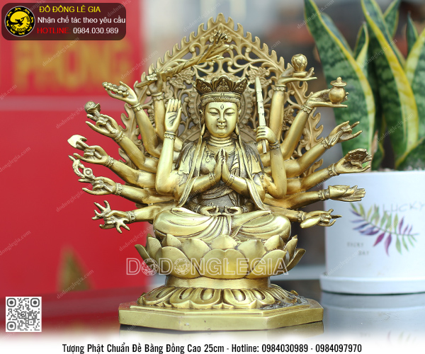 Tượng Phật Chuẩn Đề bằng đồng cao 25cm