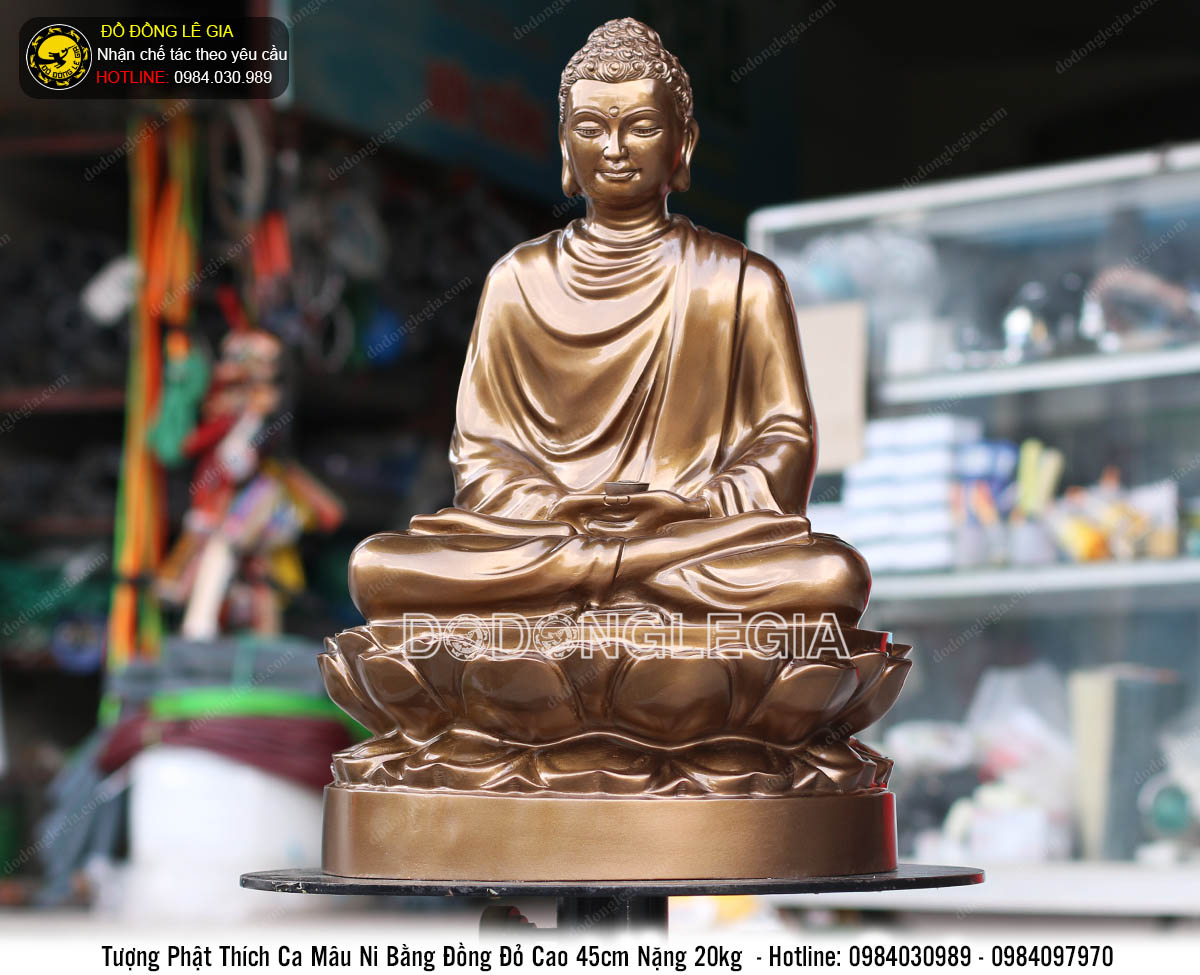 Tượng phật Thích ca đúc bằng đồng đỏ làm màu giả cổ cao 45cm