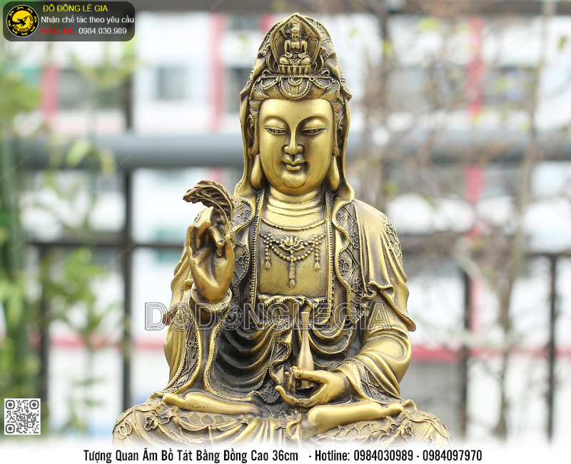 Tượng Phật Quan Âm Bằng Đồng Cao 36cm