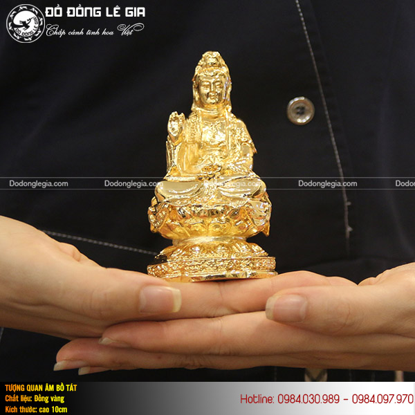 Tượng Phật Quan Âm bằng đồng mạ vàng 24k