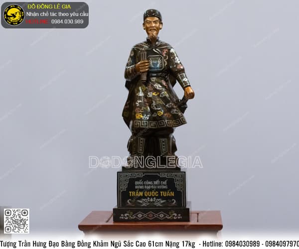 Tượng Trần Hưng Đạo Bằng Đồng Khảm Ngũ Sắc Cao 70cm