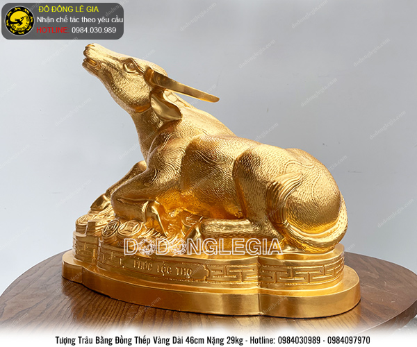 Tượng trâu phong thủy đại cát thếp vàng 9999
