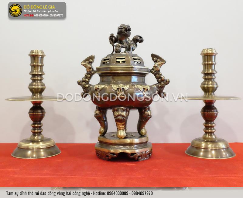 Bộ đỉnh bát giác bằng đồng vàng hai công nghệ cao 50cm